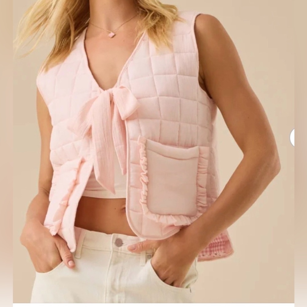 Cotton Quilted Reversible Vest with Bow Detail